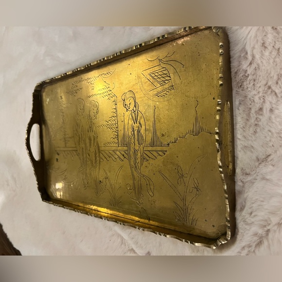 Vintage Brass Engraved Chinese Tray - Picture 2 of 13